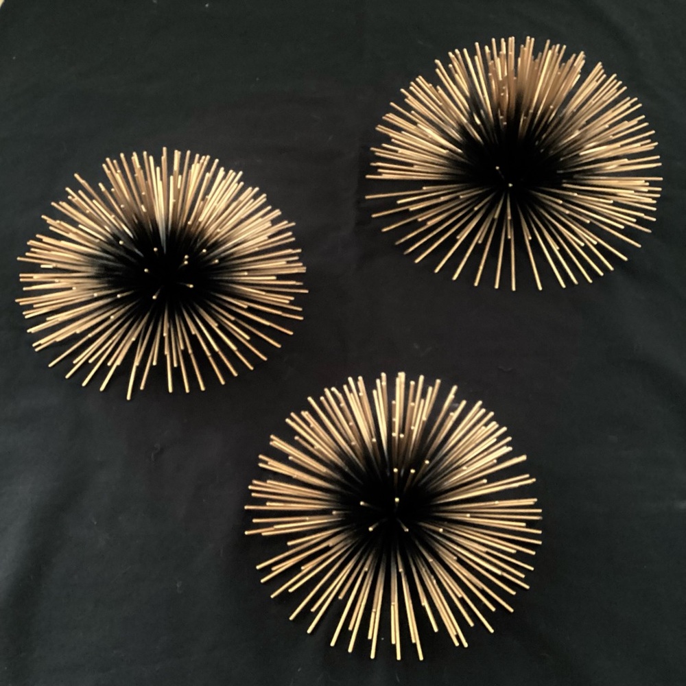 Mid-Century Modern Atomic Sunburst Sea Urchin Wall Art. Metal. Set of 3.